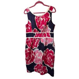 Lilly Pulitzer‎ Floral Dress Sleeveless Navy Pink White Sheath Size 14